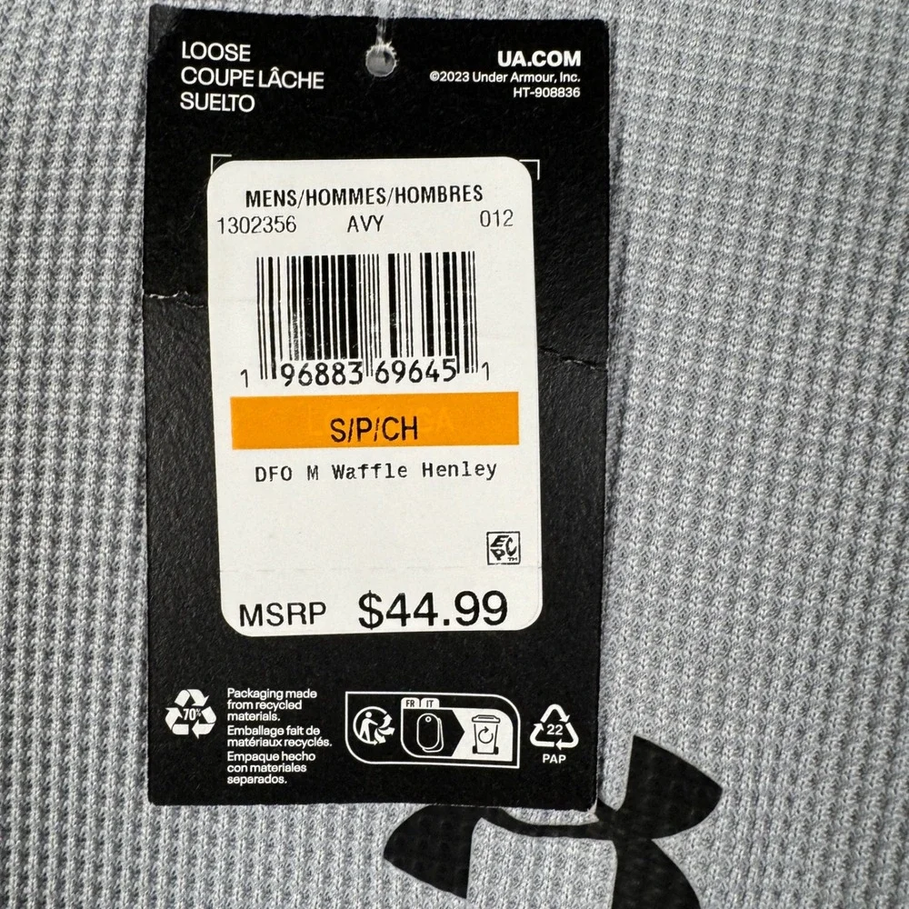 Under Armour Waffle Henley Mens Small Gray Long Sleeve Thermal Shirt New Knit